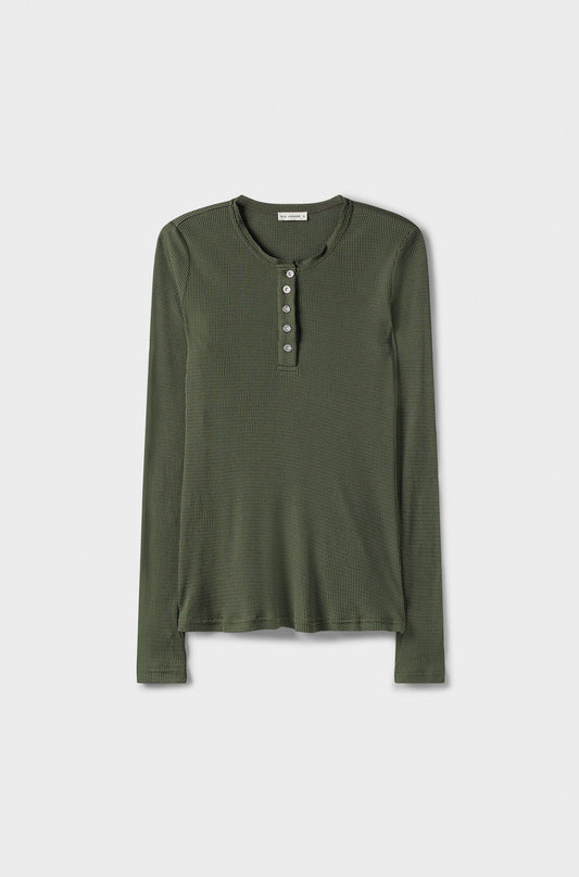 Silk Laundry Ribbed Long Sleeve Henley (Cedar)