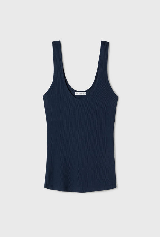 Silk Laundry Ribbed Tank (Midnight)