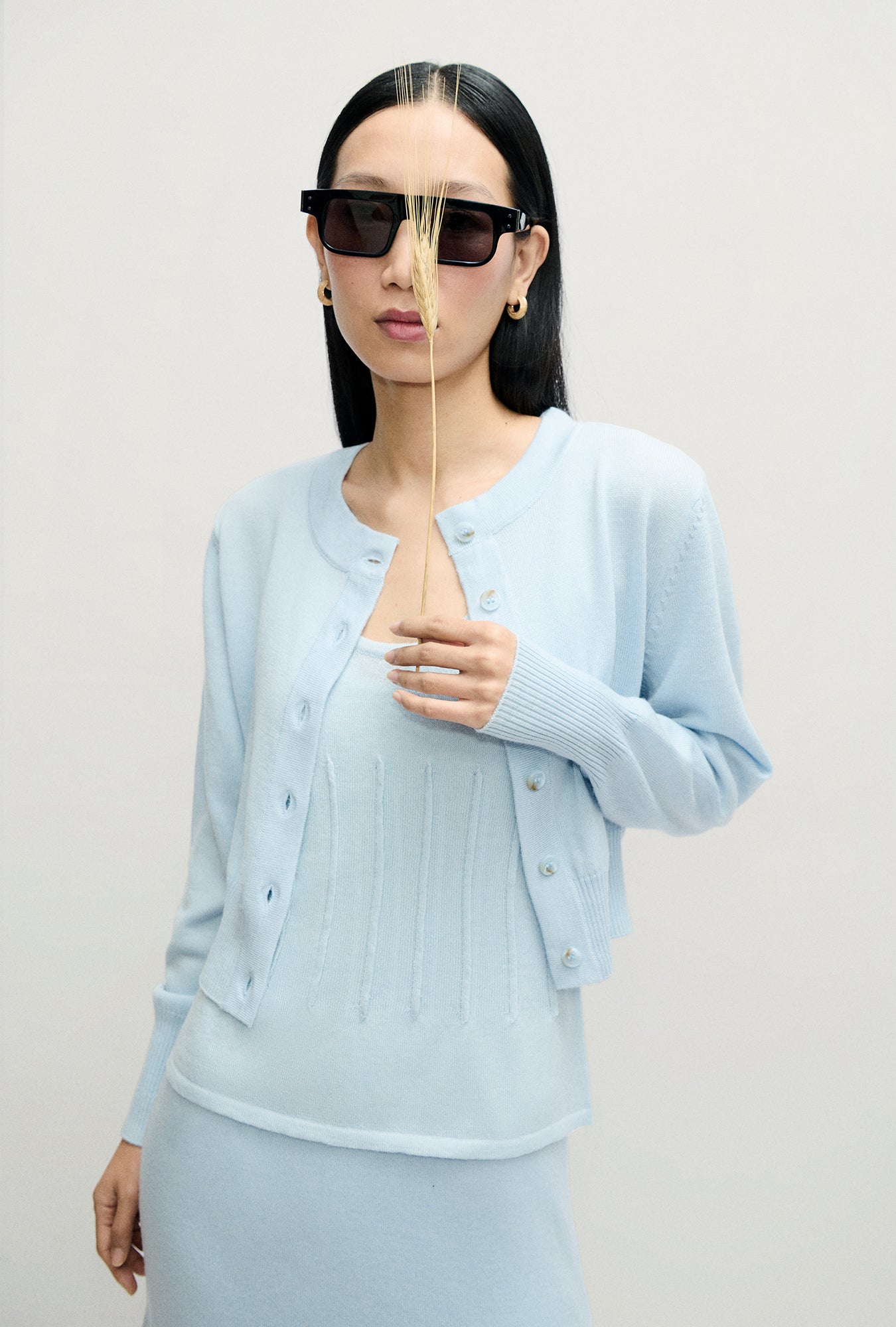 Silk Laundry Wool Cropped Cardigan (Cornflower)