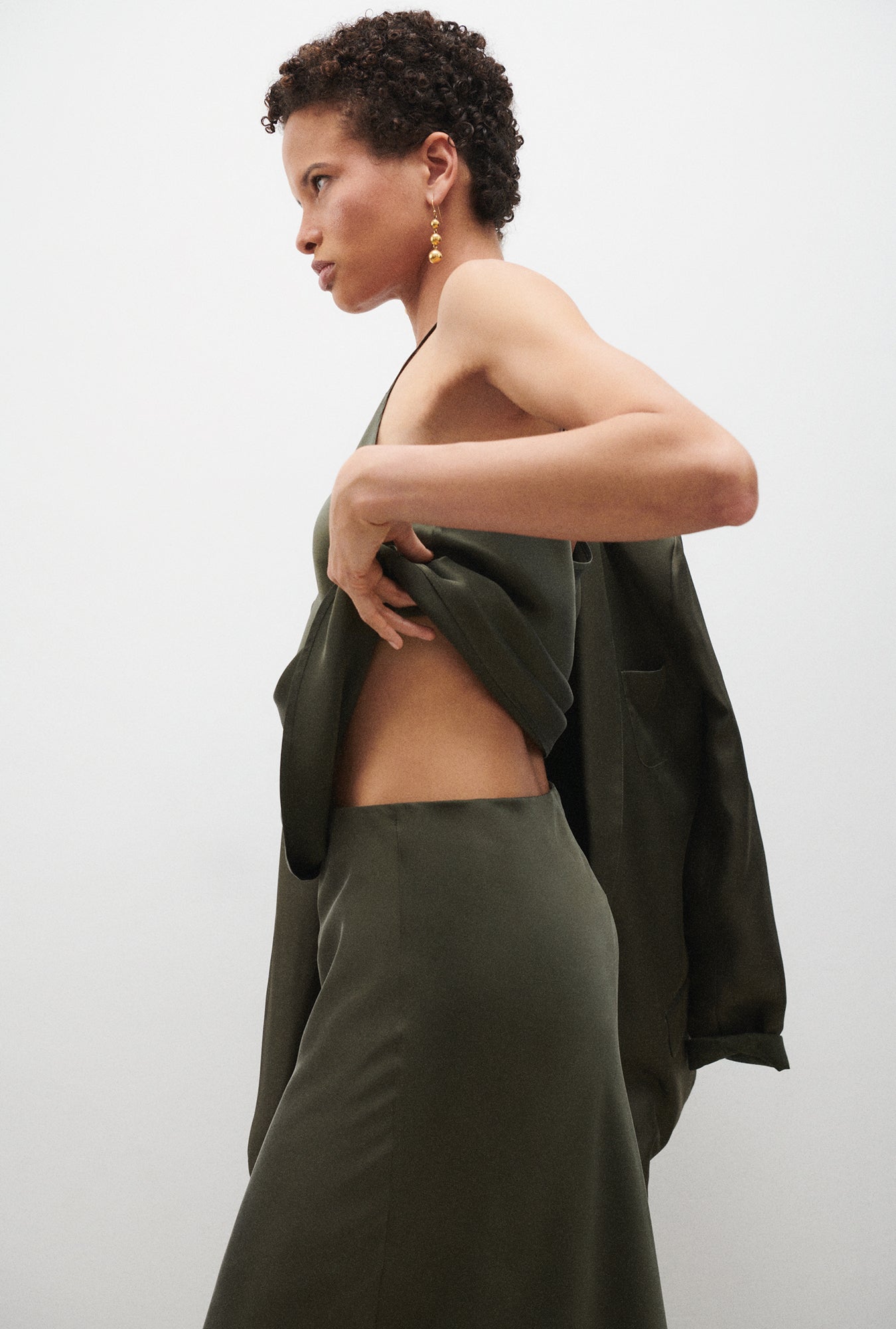 Silk Laundry Long Bias Cut Skirt (Pine)
