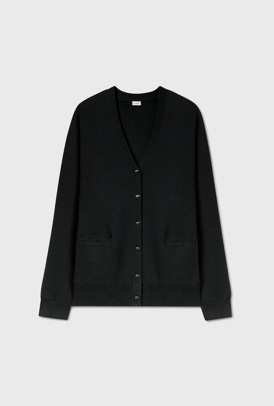 Image of Cardigans. Product name - Wool Slouch Cardigan Black in Black colour by brand - Silk Laundry