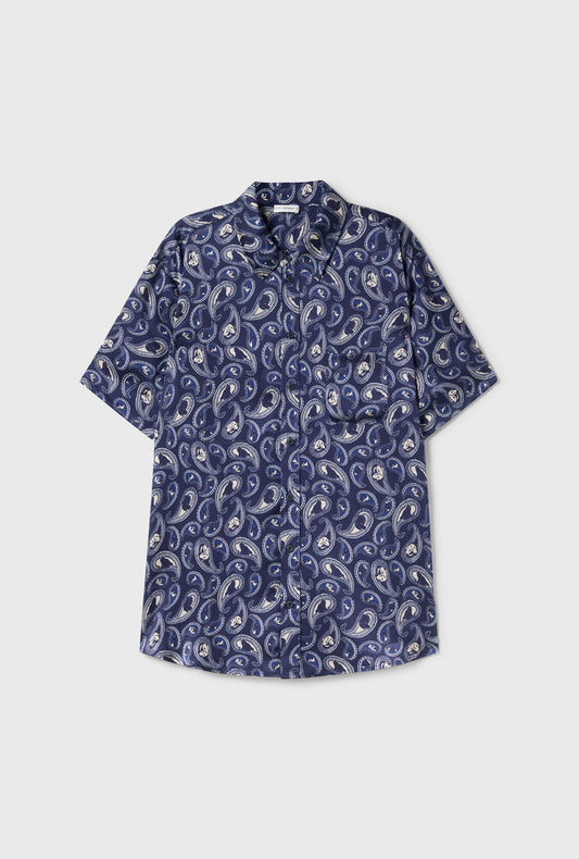 Silk Laundry Short Sleeve Boyfriend Shirt (Hounds Paisley)