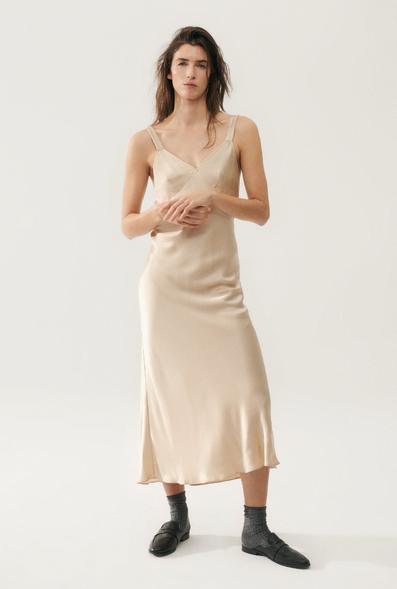 Image of Dresses. Product name - Deco Ruched Dress Hazelnut in Hazelnut colour by brand - Silk Laundry