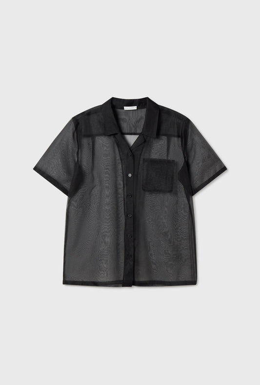 Silk Laundry Organza Camp Shirt (Black)