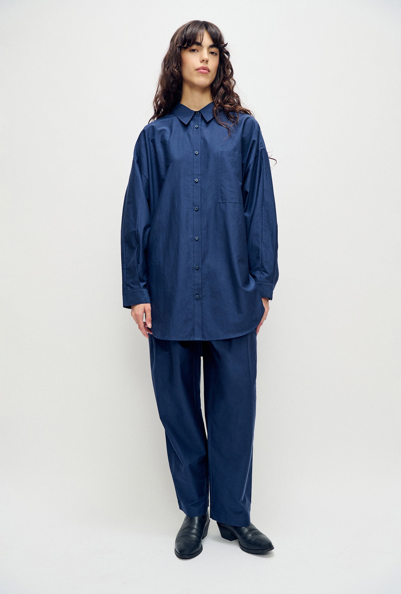 Image of Shirts. Product name - Cotton Silk Round Shirt Midnight in Midnight colour by brand - Silk Laundry