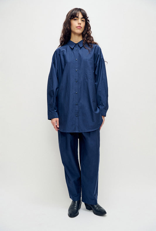 Image of Shirts. Product name - Cotton Silk Round Shirt Midnight in Midnight colour by brand - Silk Laundry