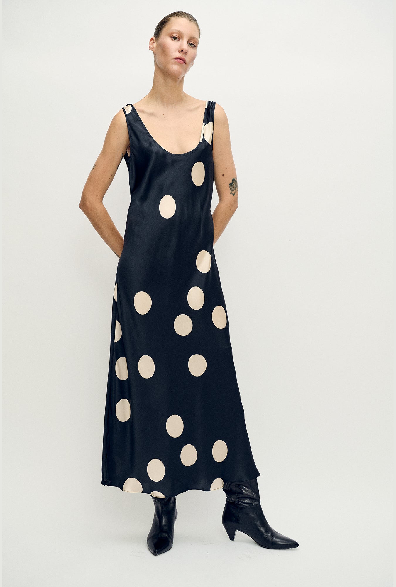 Image of Dresses. Product name - Scoop Neck Dress Large Polka Dot in Large Polka Dot colour by brand - Silk Laundry