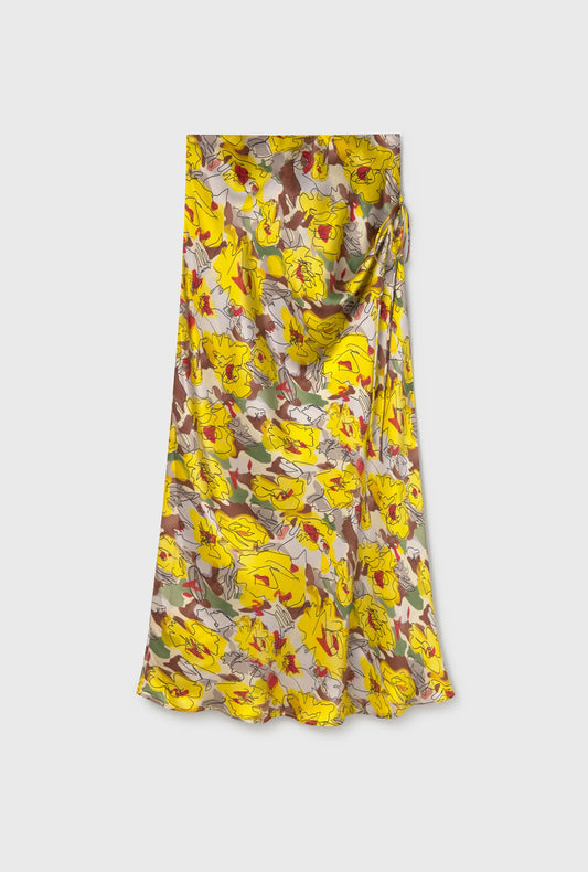 Silk Laundry Long Bias Cut Skirt (Sunflower Floral)