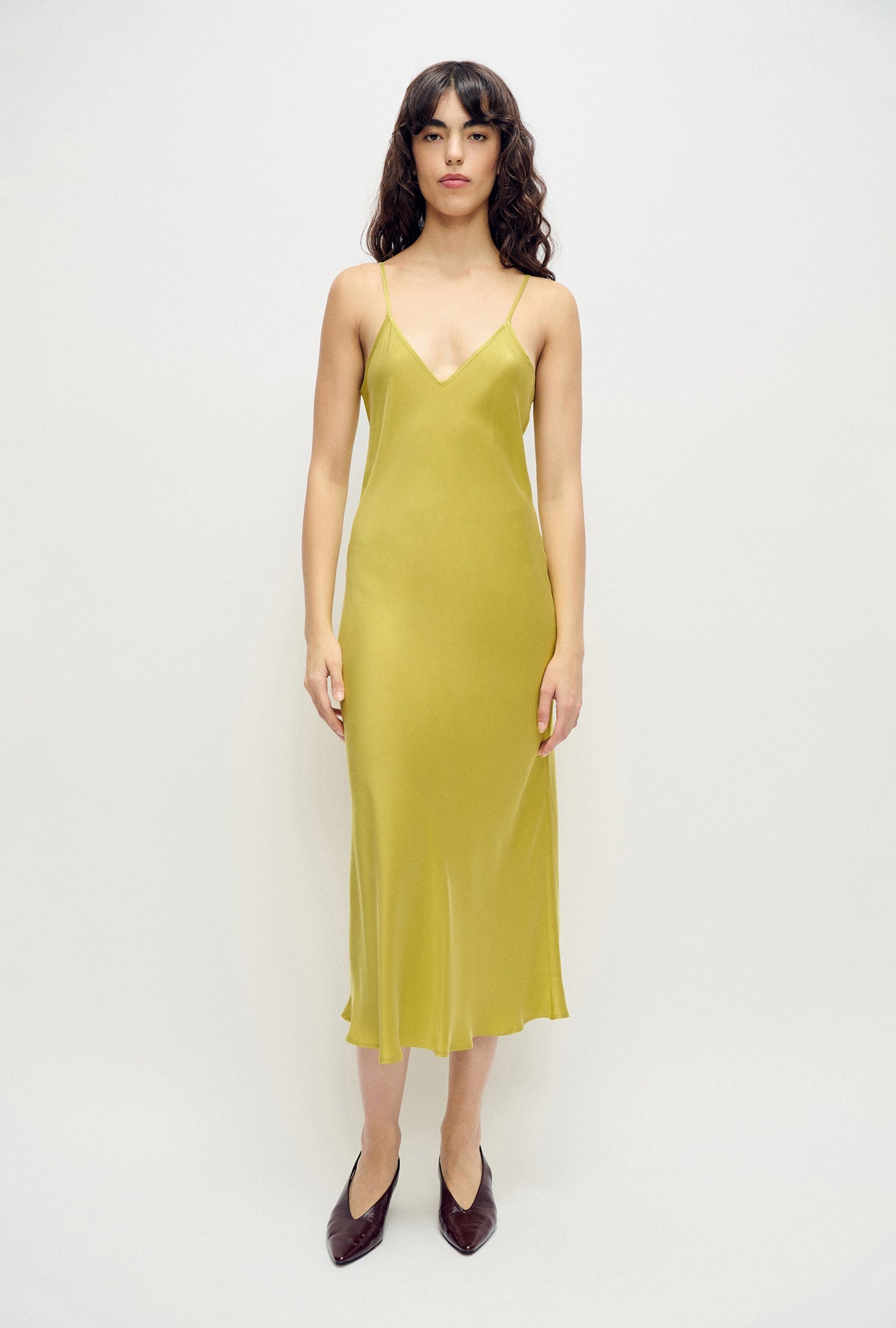Image of Dresses. Product name - 90s Slip Dress Limelight in Limelight colour by brand - Silk Laundry