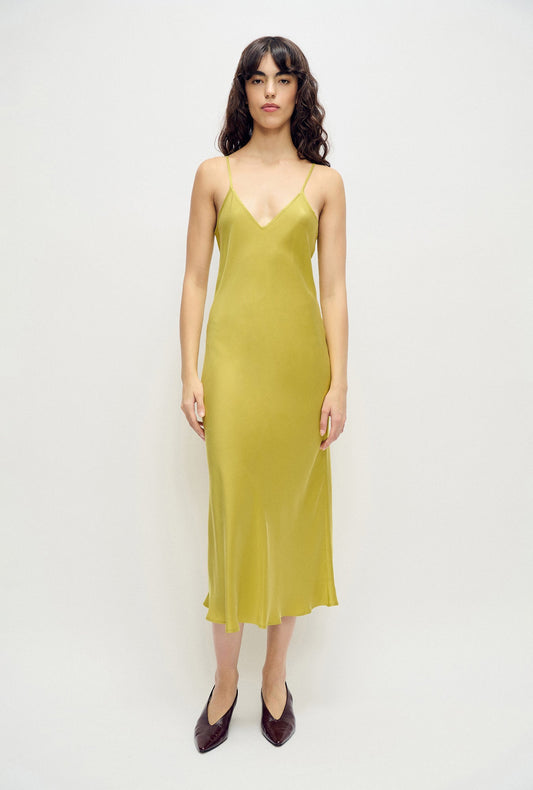 Image of Dresses. Product name - 90s Slip Dress Limelight in Limelight colour by brand - Silk Laundry