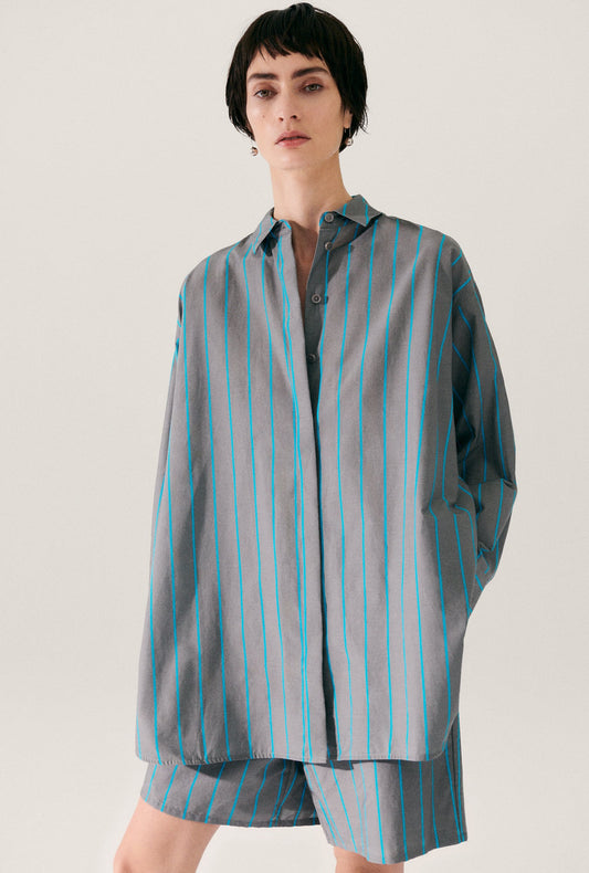 Image of Shirts. Productname: COTTON SILK MORNING SHIRT OXYGEN STRIPE in Oxygen Stripe colour by brand - Silk Laundry