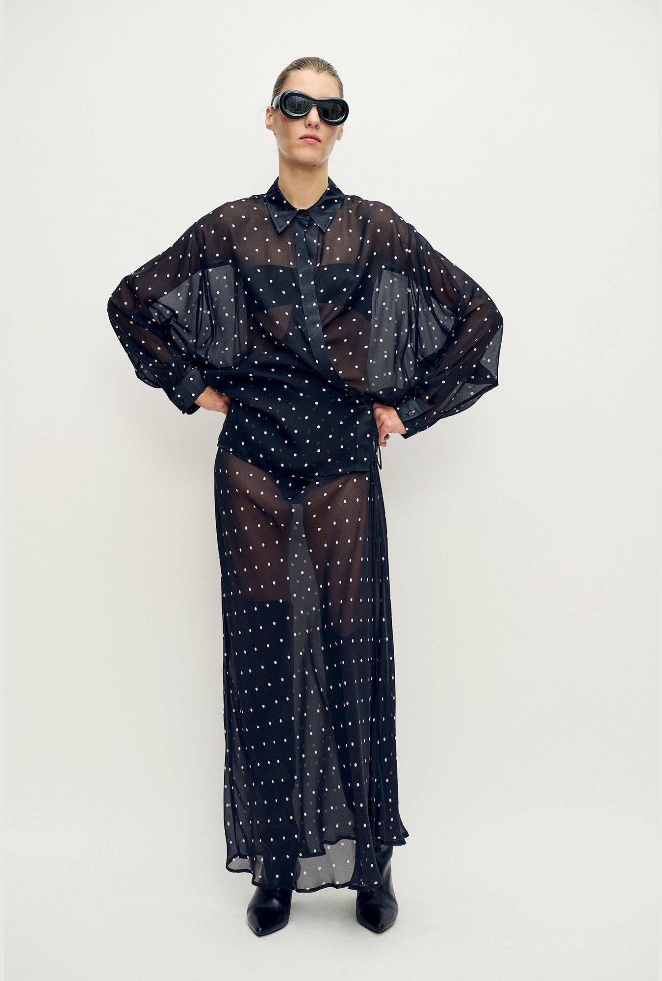 Silk Laundry Crossover Shirt (Small Polka Dot)
