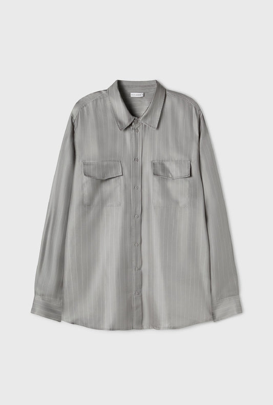 Silk Laundry Twill Boyfriend Shirt (Moon Pinstripe)