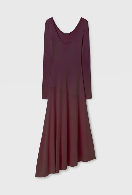 Silk Laundry Jersey Long Sleeve Dress (Cacao)