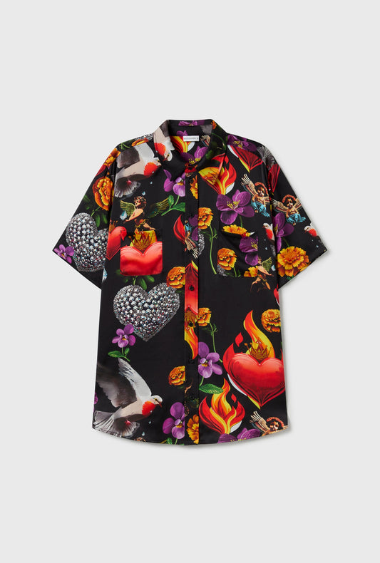 Silk Laundry Short Sleeve Boyfriend Shirt (Dearly Beloved Black)