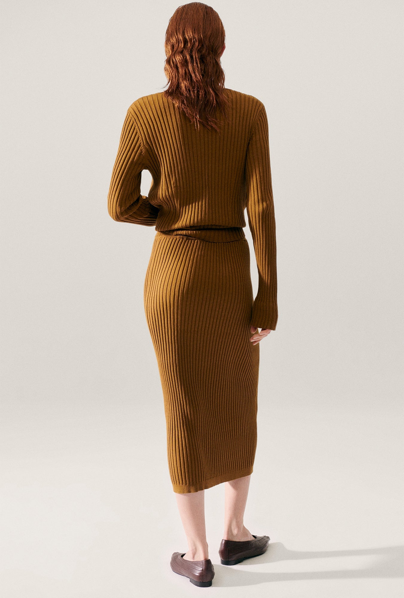 Silk Laundry Ribbed Straight Skirt (Drought)