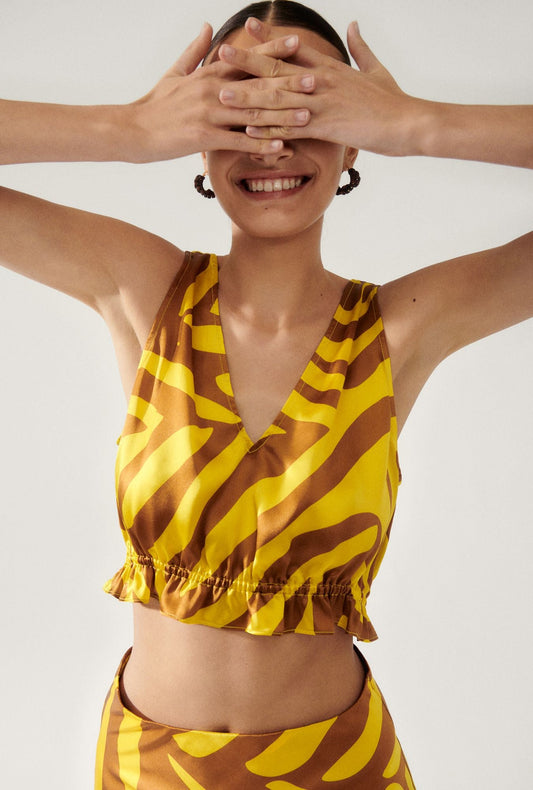 Silk Laundry V-Neck Crop Top (Tiger Matisse)