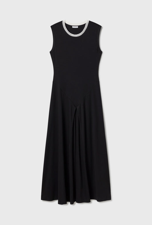 Silk Laundry Crochet Trim Dress (Black)
