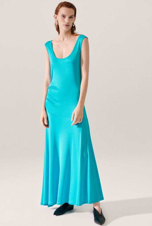 Image of a model wearing Tops. Product name - Jersey Sleeveless Dress Oxygen in Oxygen colour by brand - Silk Laundry