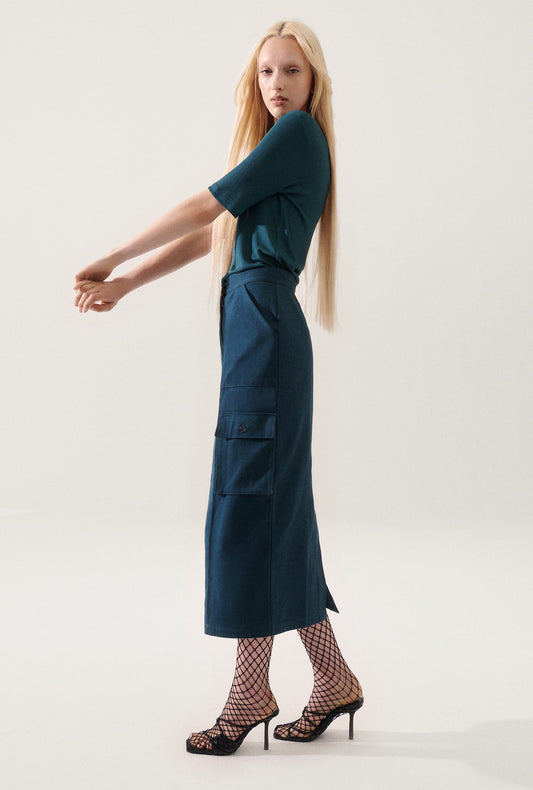 Image of Shoes. Productname: Canvas Cargo Skirt Teal in Teal colour by brand - Silk Laundry