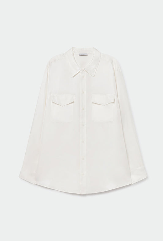 Silk Laundry Twill Boyfriend Shirt (White)