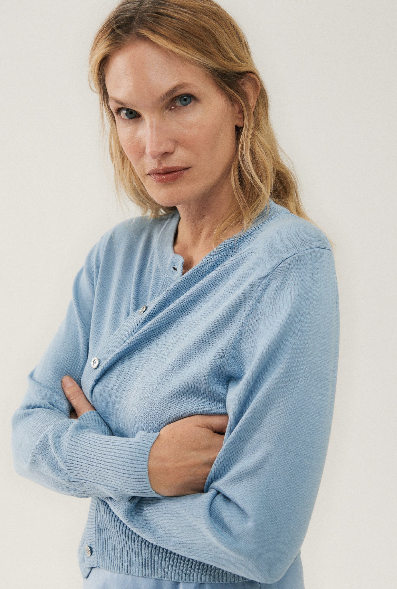 Silk Laundry Cropped Cardigan (Sky)