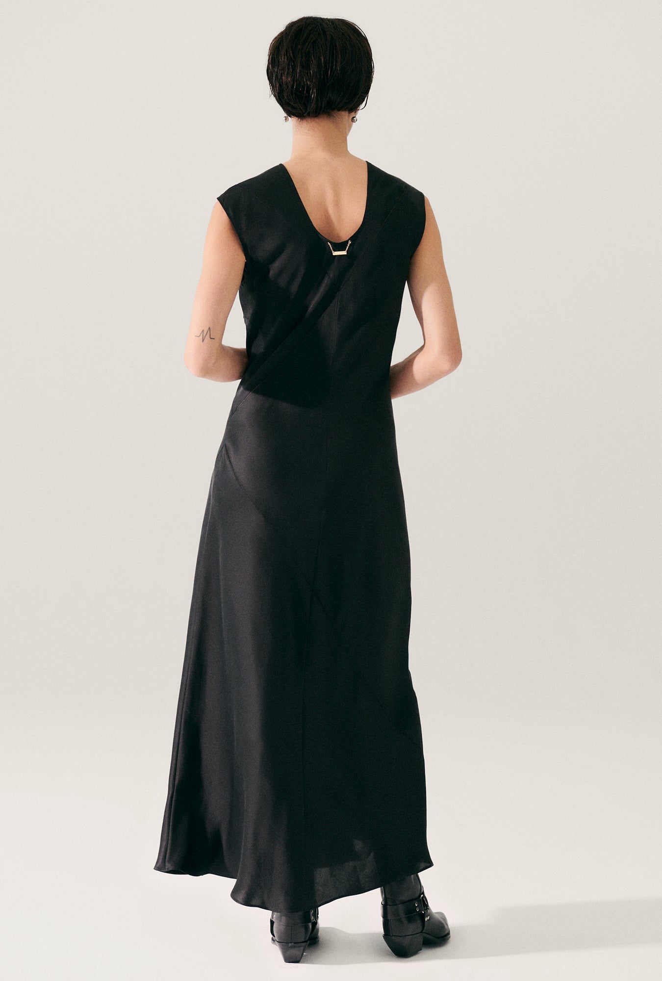 Silk Laundry Splice Sleeveless Dress (Black)