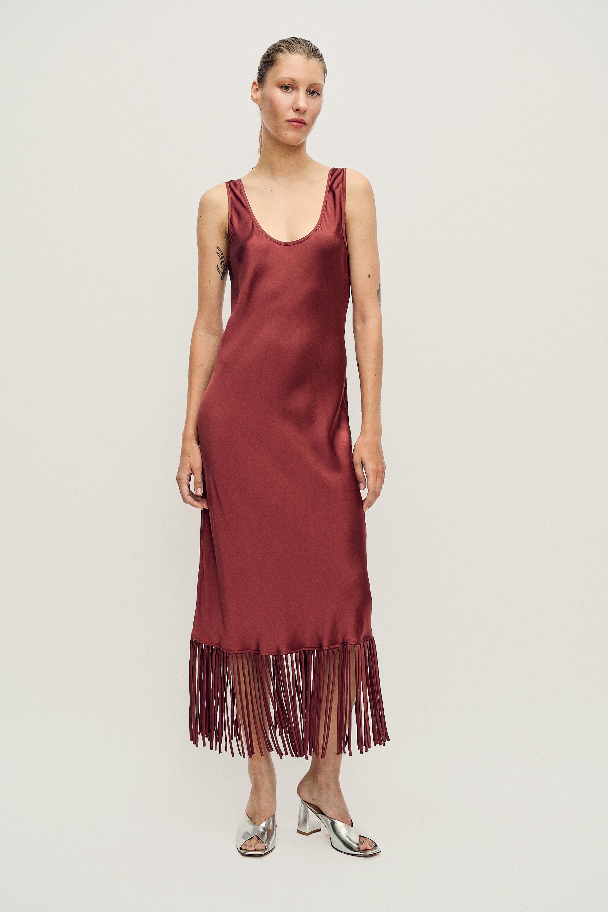 Image of Dresses. Product name - Fringe Scoop Neck Dress Canyon in Canyon colour by brand - Silk Laundry