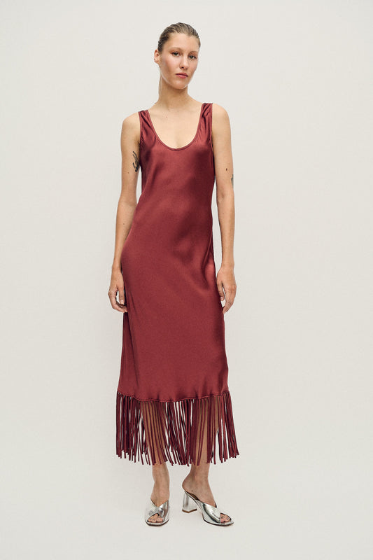 Image of Dresses. Product name - Fringe Scoop Neck Dress Canyon in Canyon colour by brand - Silk Laundry