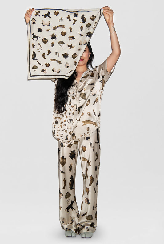 Image of a model wearing Pants. Productname: Silk Laundry BIAS CUT PANTS in Miracles Hazelnut colour by brand - Silk Laundry