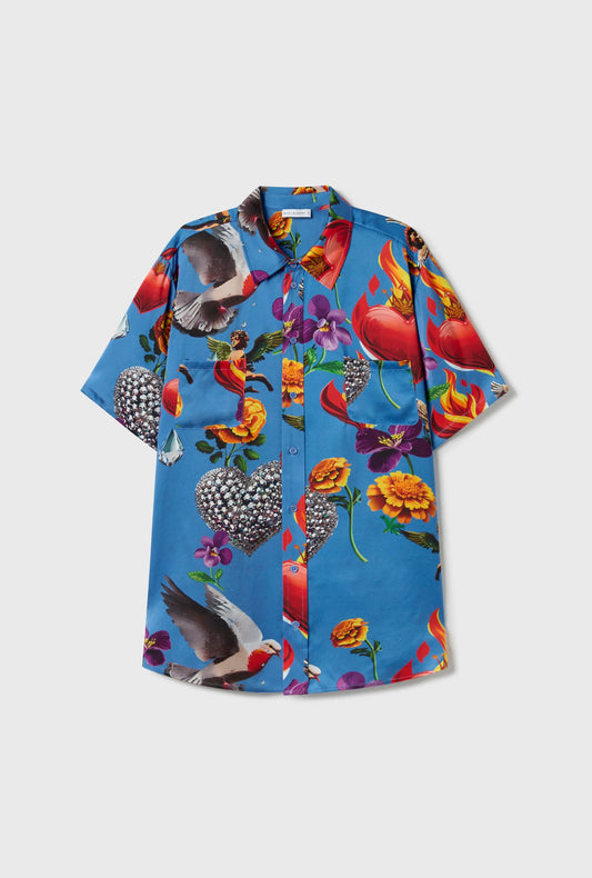 Silk Laundry Short Sleeve Boyfriend Shirt (Dearly Beloved Mirage)