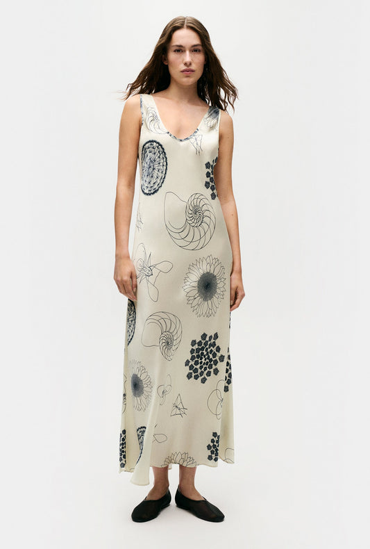 Image of Dresses. Productname: Silk Laundry Scoop Neck Dress in Fibonacci Off-White colour by brand - Silk Laundry