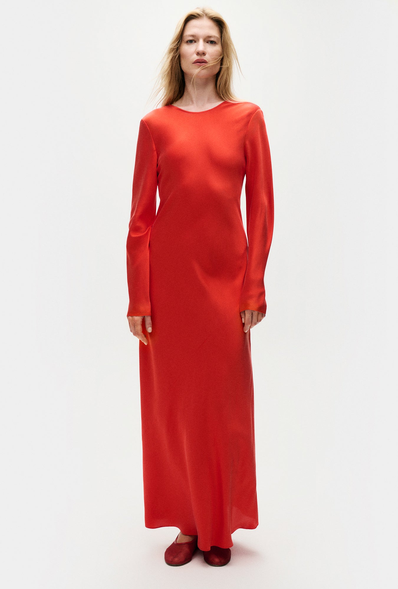 Image of Dresses. Product name - Full Sleeve Bias Dress Geranium in Geranium colour by brand - Silk Laundry