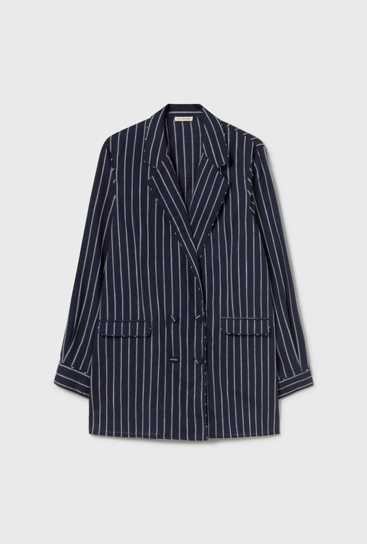 Silk Laundry Cotton Relaxed Blazer (Egret Stripe)