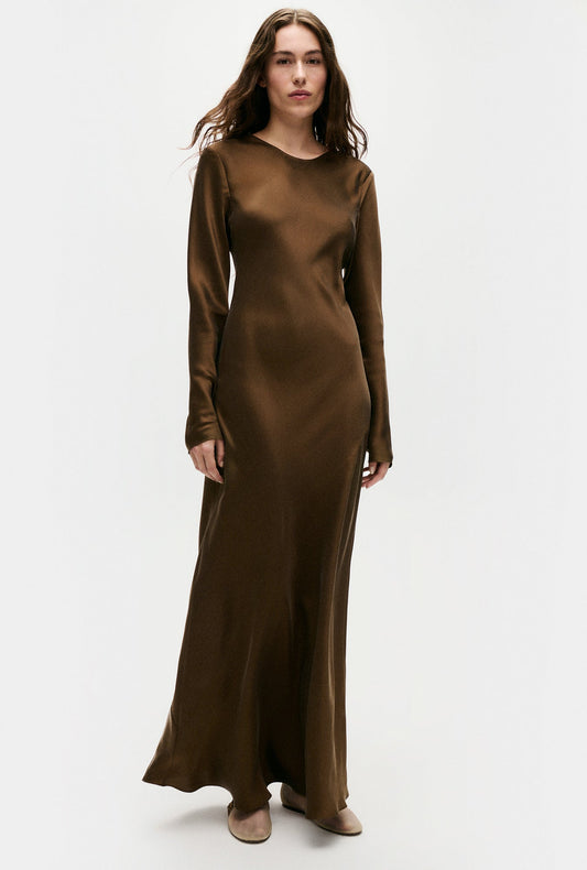 Image of Dresses. Productname: Full Sleeve Bias Dress Dark Earth in Dark Earth colour by brand - Silk Laundry