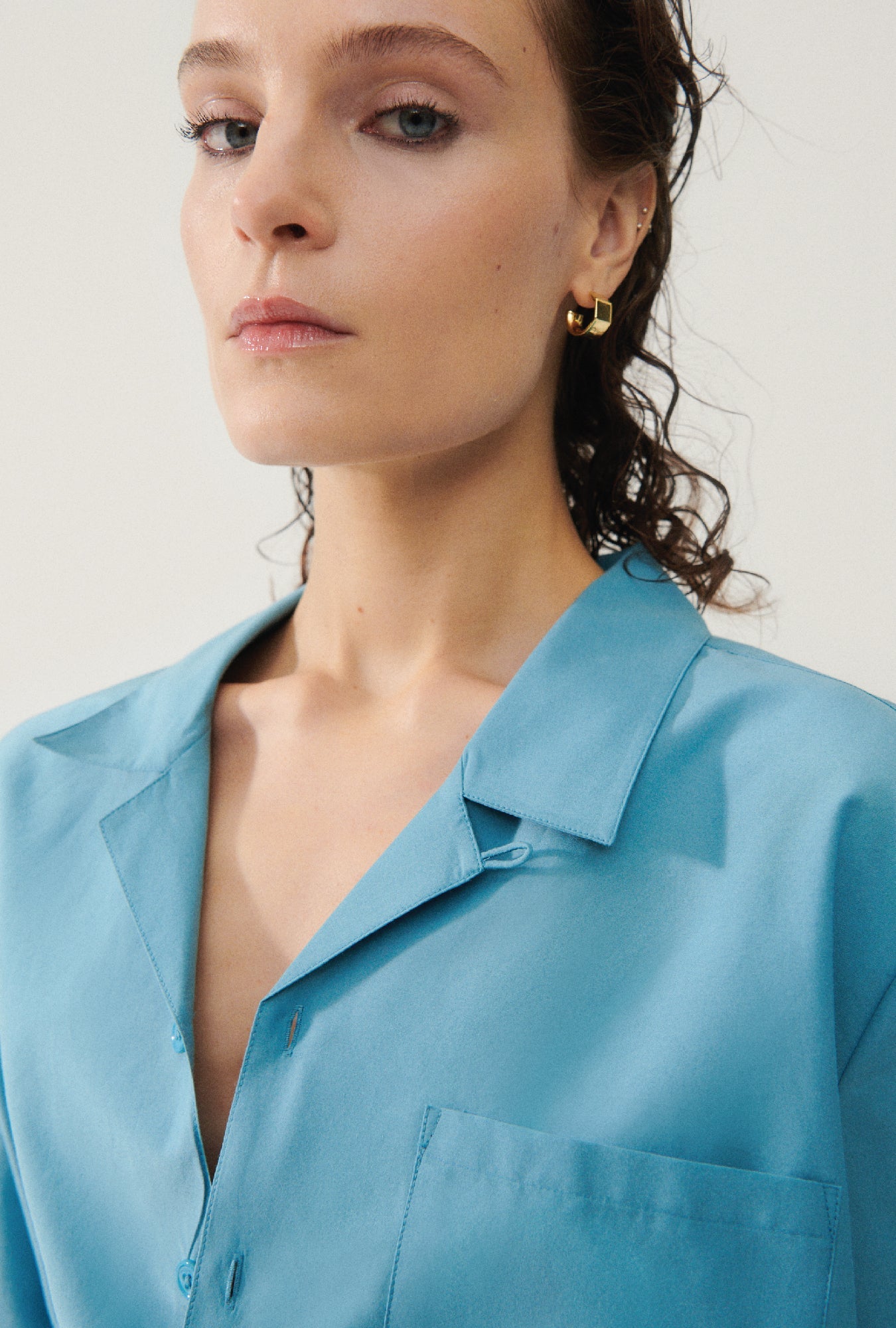 Laundry Cotton Silk Cropped Camp Shirt (Lake)
