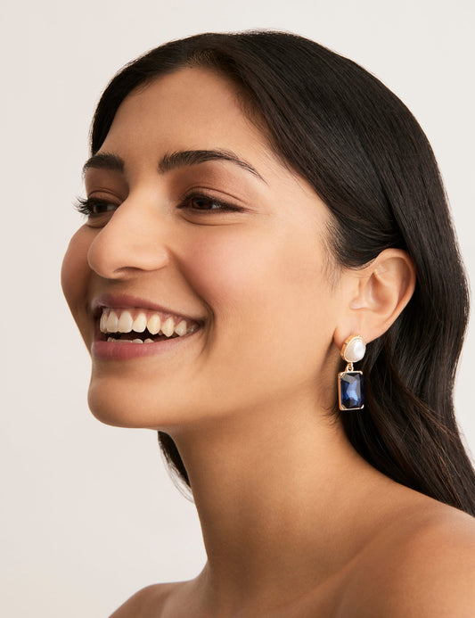 Image of Earrings. Productname: PEARLINE RECTANGLE STONE EARRING in Print colour by brand - Colette