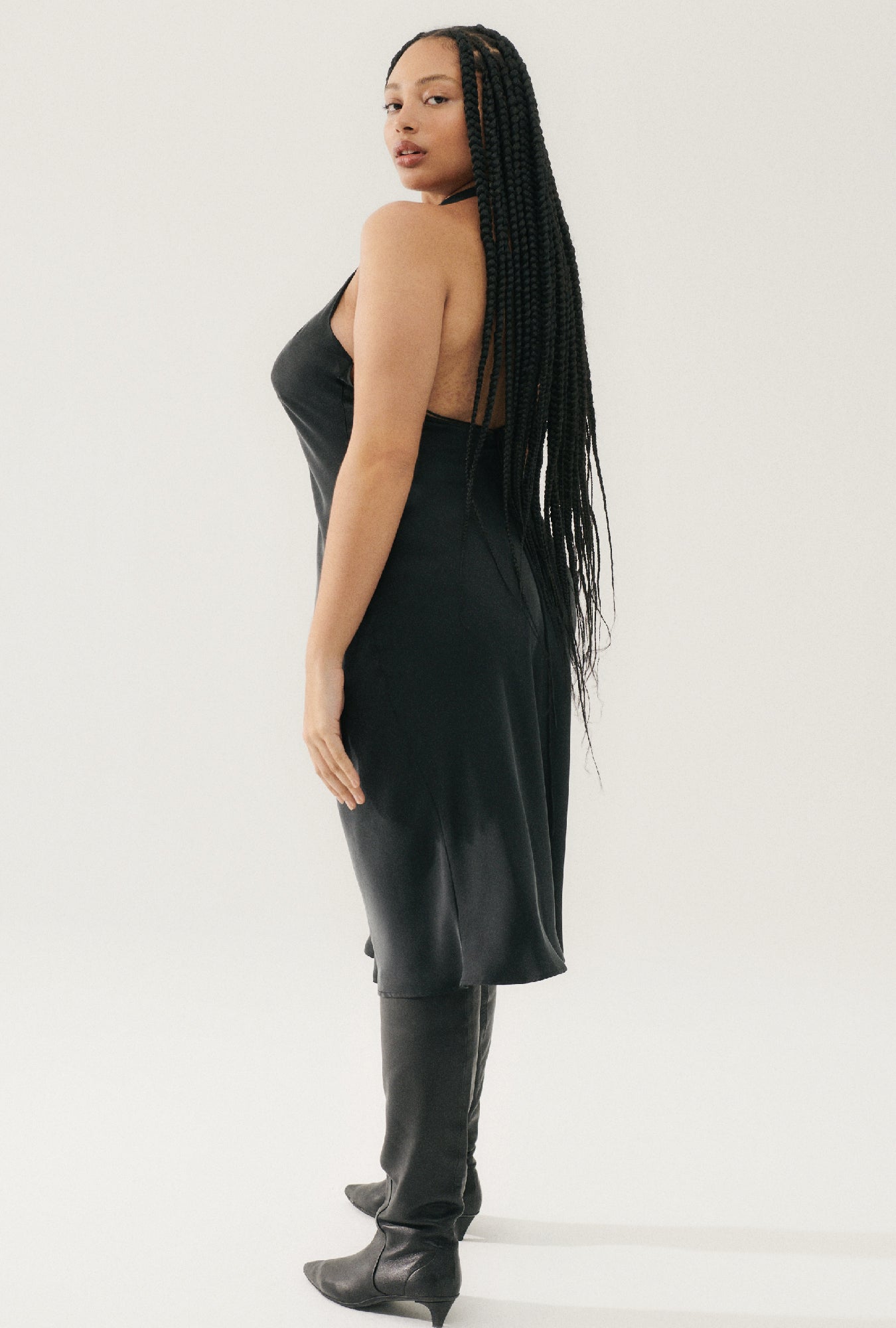 Silk Laundry Halter Dress (Black)