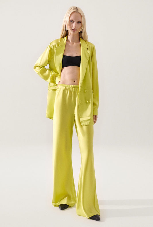 Image of a model wearing Pants. Productname: Bias Cut Pants Absinthe in Absinthe colour by brand - Silk Laundry