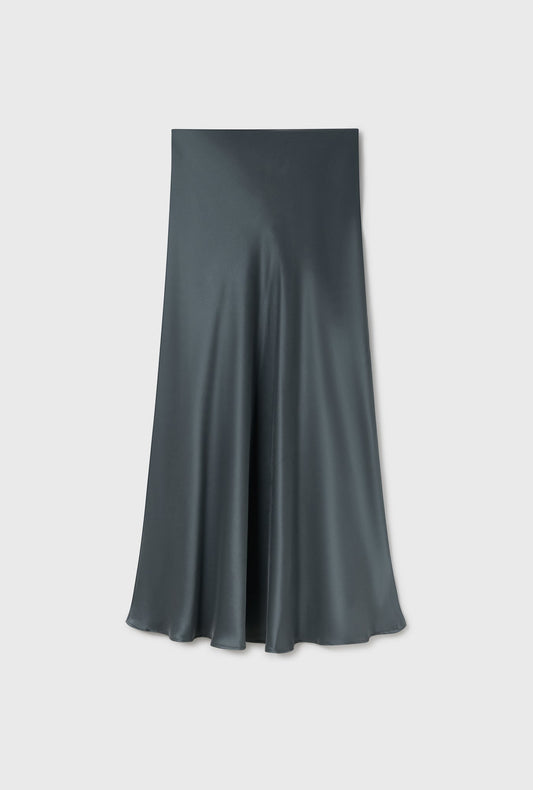 Silk Laundry Long Bias Cut Skirt (Slate)