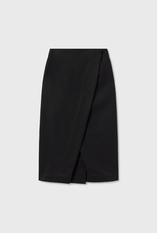 Silk Laundry Wool Wrap Skirt (Black)