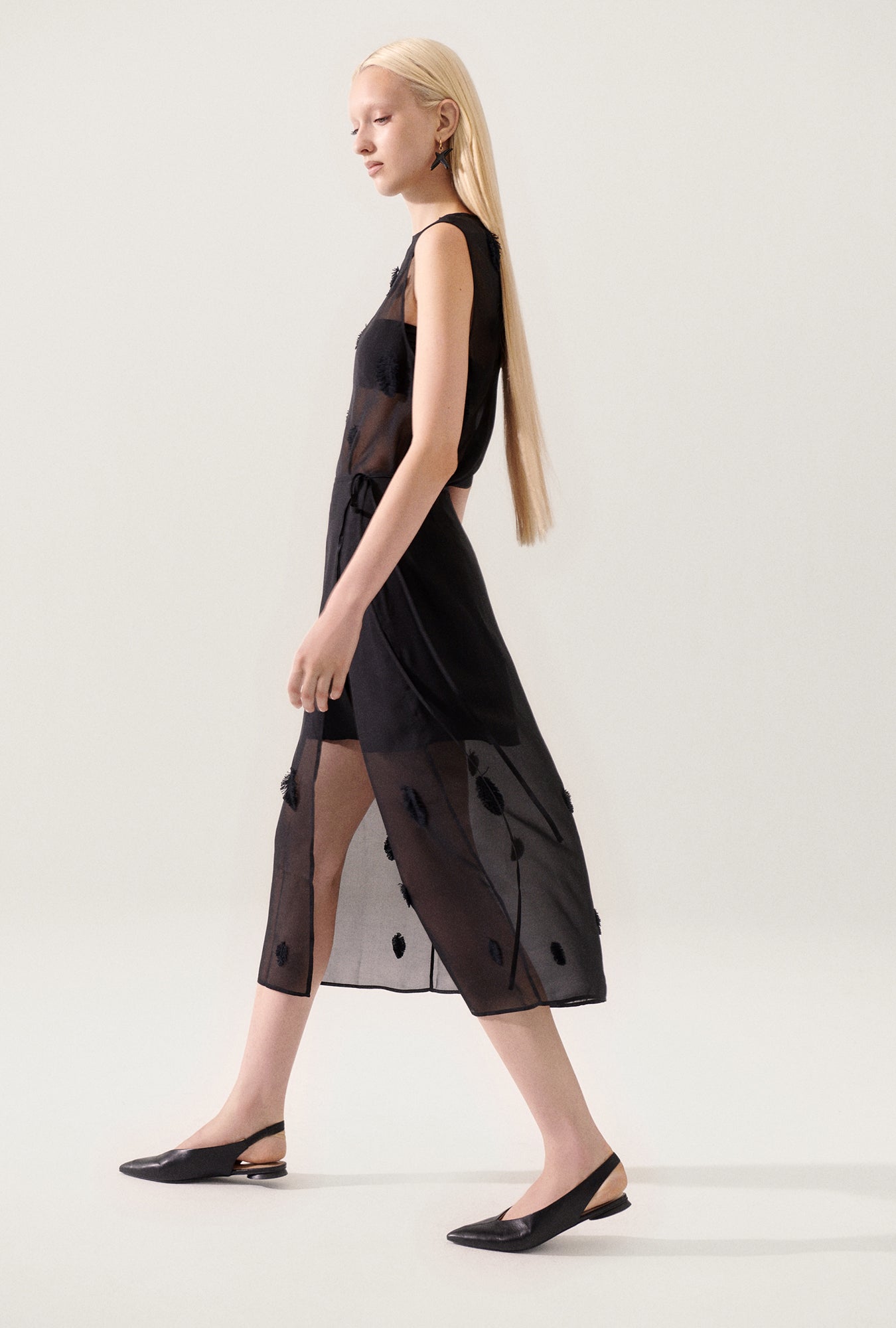 Silk Laundry Feather Wrap Skirt (Black)