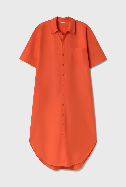 Silk Laundry Short Sleeve Boyfriend Shirt Dress (Snapper)