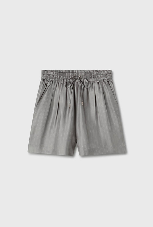 Silk Laundry Twill Slouch Shorts (Moon Pinstripe)