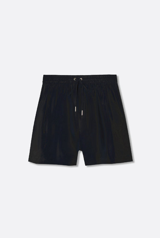 Silk Laundry Twill Slouch Shorts (Black)