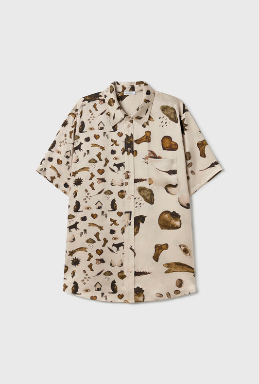 Silk Laundry SHORT SLEEVE BOYFRIEND SHIRT (Miracles Hazelnut)