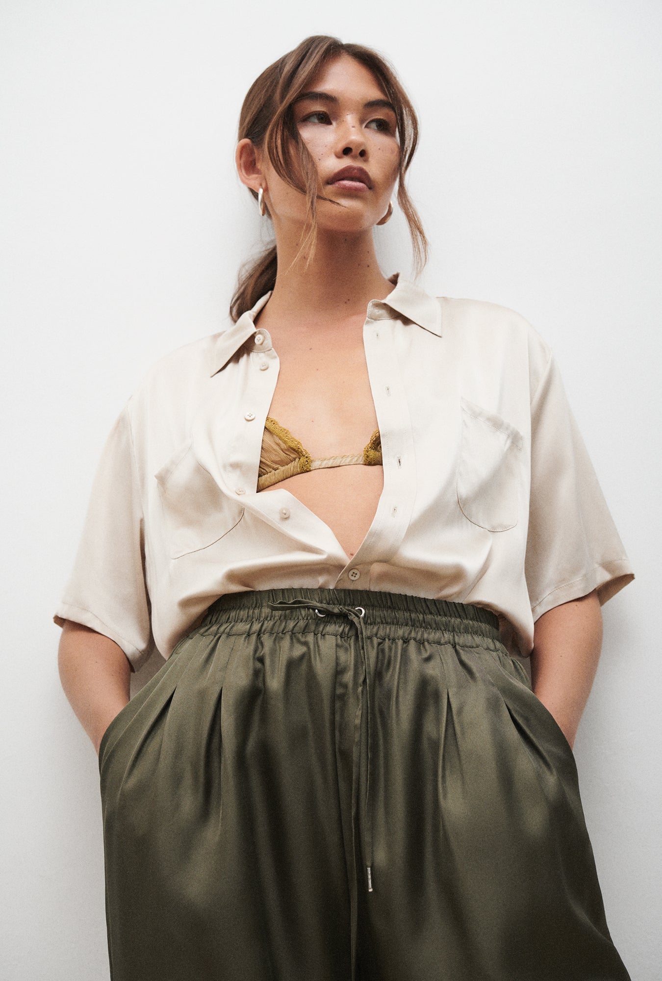 Silk Laundry Twill Slouch Pants (Pine)