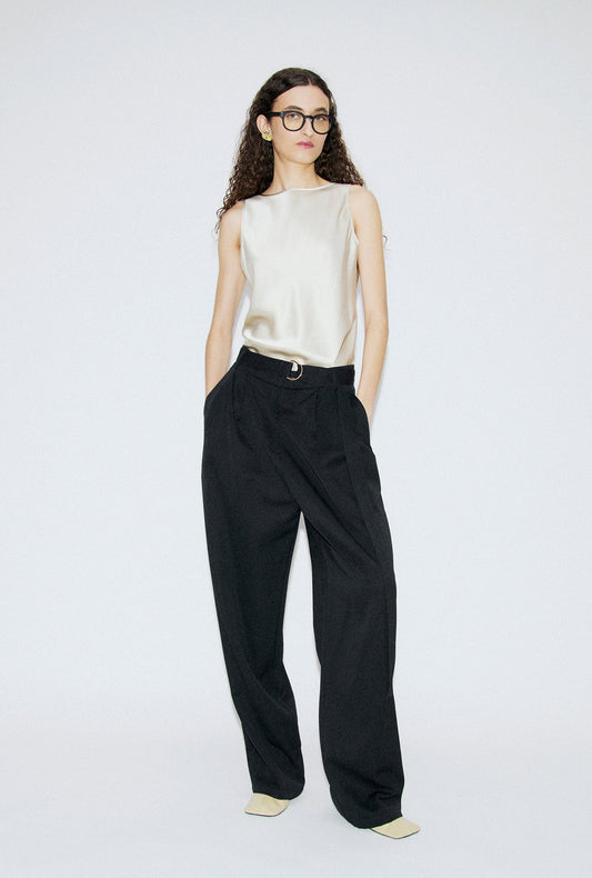 Image of a model wearing Tops. Product name - Masia Top Hazelnut in Hazelnut colour by brand - Silk Laundry
