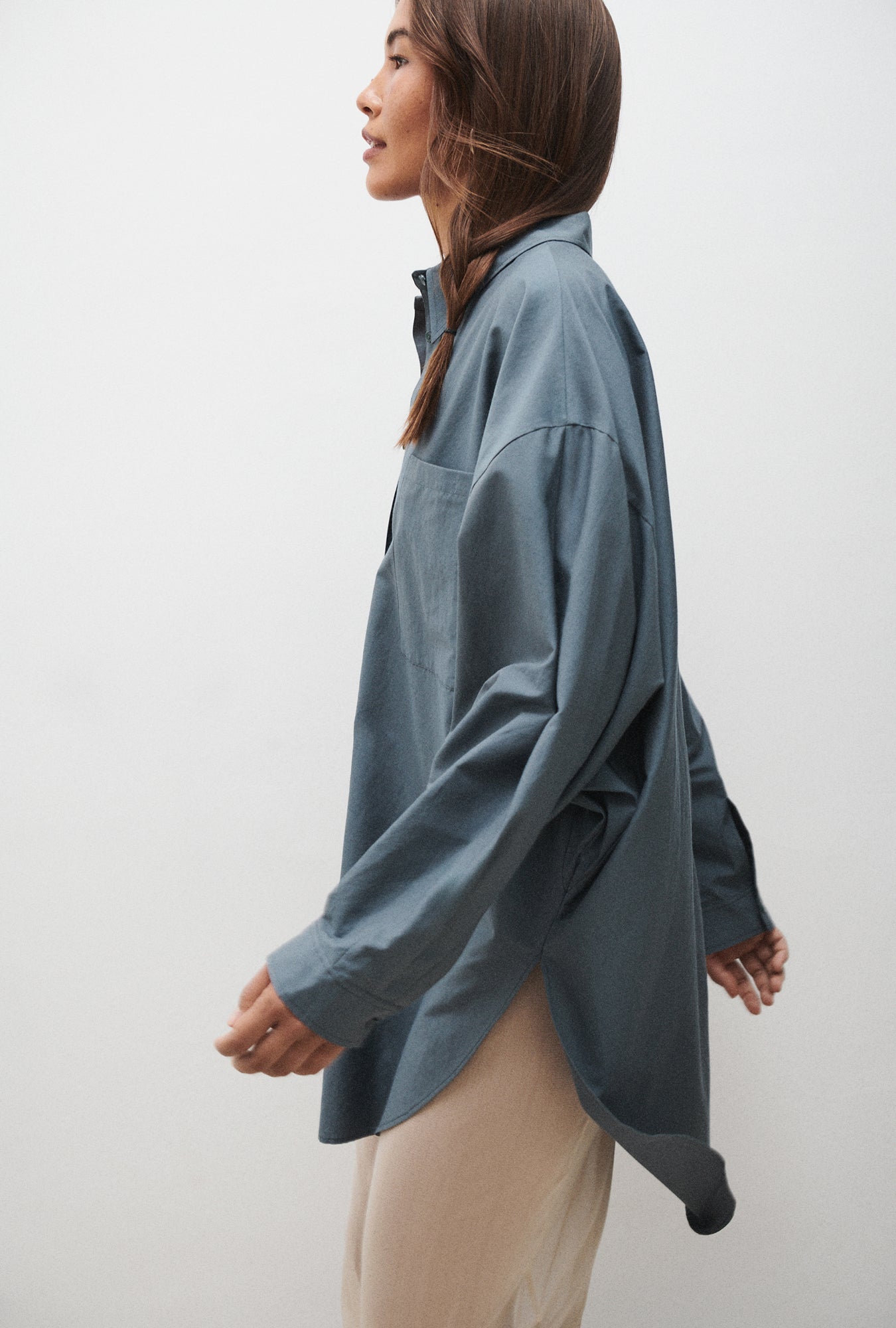 Cotton Silk Round Shirt (Slate)