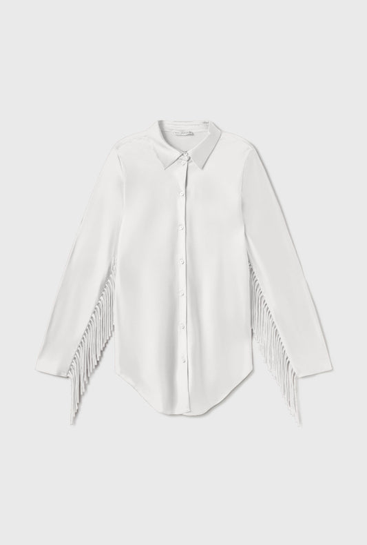 Silk Laundry Fringe Bias Cut Shirt (White)